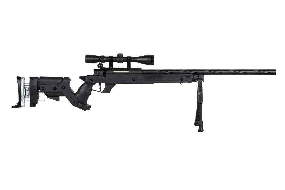 SA-S13 sniper airsoft rifle with scope and bipod - black