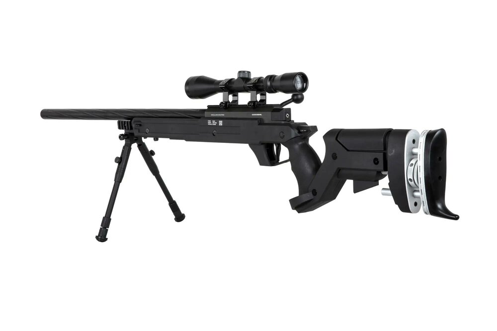 SA-S13 sniper airsoft rifle with scope and bipod - black