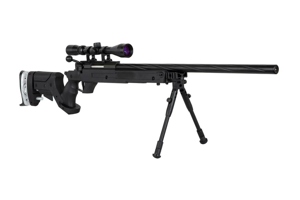 SA-S13 sniper airsoft rifle with scope and bipod - black