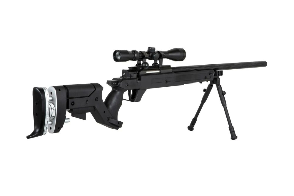 SA-S13 sniper airsoft rifle with scope and bipod - black